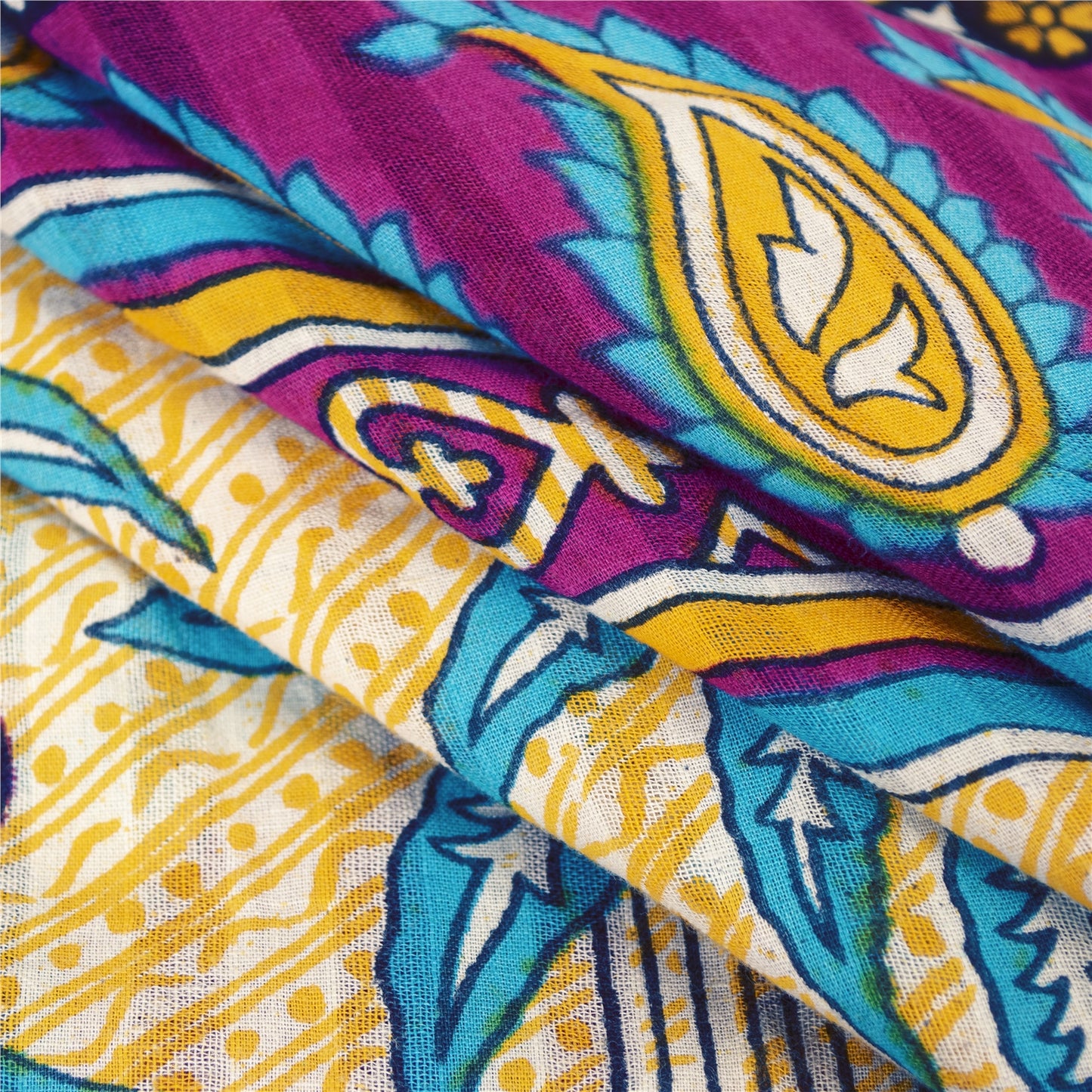 Sanskriti Vintage Sarees Ivory & Pink Pure Cotton Printed Sari 5+yd Craft Fabric