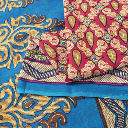 Sanskriti Vintage Sarees Red Pure Cotton Human Printed Sari 5+yd Craft Fabric