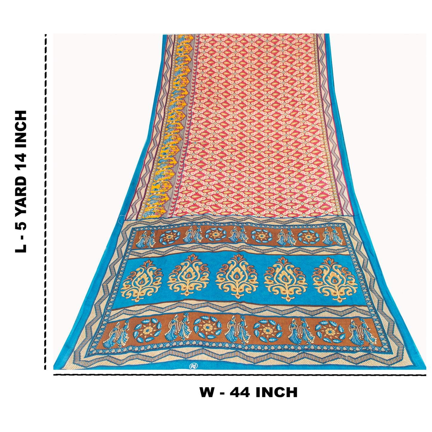 Sanskriti Vintage Sarees Red Pure Cotton Human Printed Sari 5+yd Craft Fabric