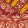 Sanskriti Vintage Sarees Red & Yellow Pure Cotton Batik Printed Sari 5+yd Fabric