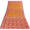Sanskriti Vintage Sarees Red & Yellow Pure Cotton Batik Printed Sari 5+yd Fabric