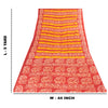 Sanskriti Vintage Sarees Red & Yellow Pure Cotton Batik Printed Sari 5+yd Fabric