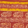 Sanskriti Vintage Sarees Red & Yellow Pure Cotton Batik Printed Sari 5+yd Fabric