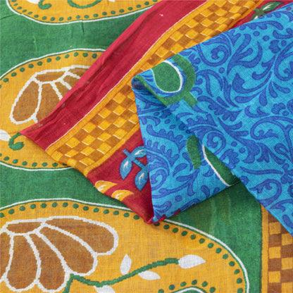 Sanskriti Vintage Sarees Indian Blue Pure Cotton Printed Sari 5+yd Craft Fabric