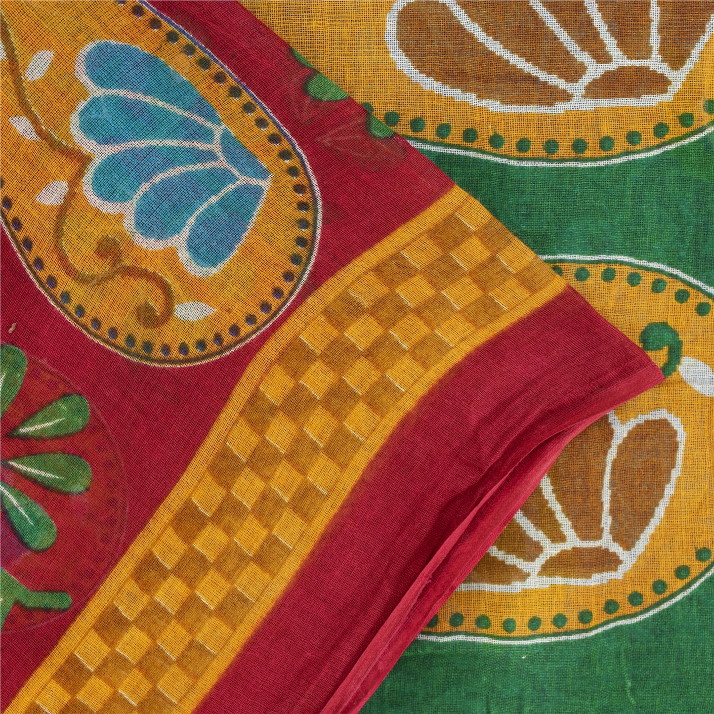 Sanskriti Vintage Sarees Indian Blue Pure Cotton Printed Sari 5+yd Craft Fabric