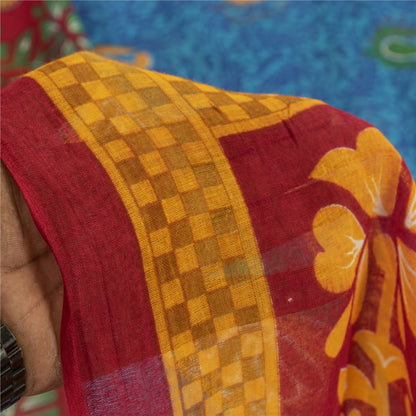 Sanskriti Vintage Sarees Indian Blue Pure Cotton Printed Sari 5+yd Craft Fabric