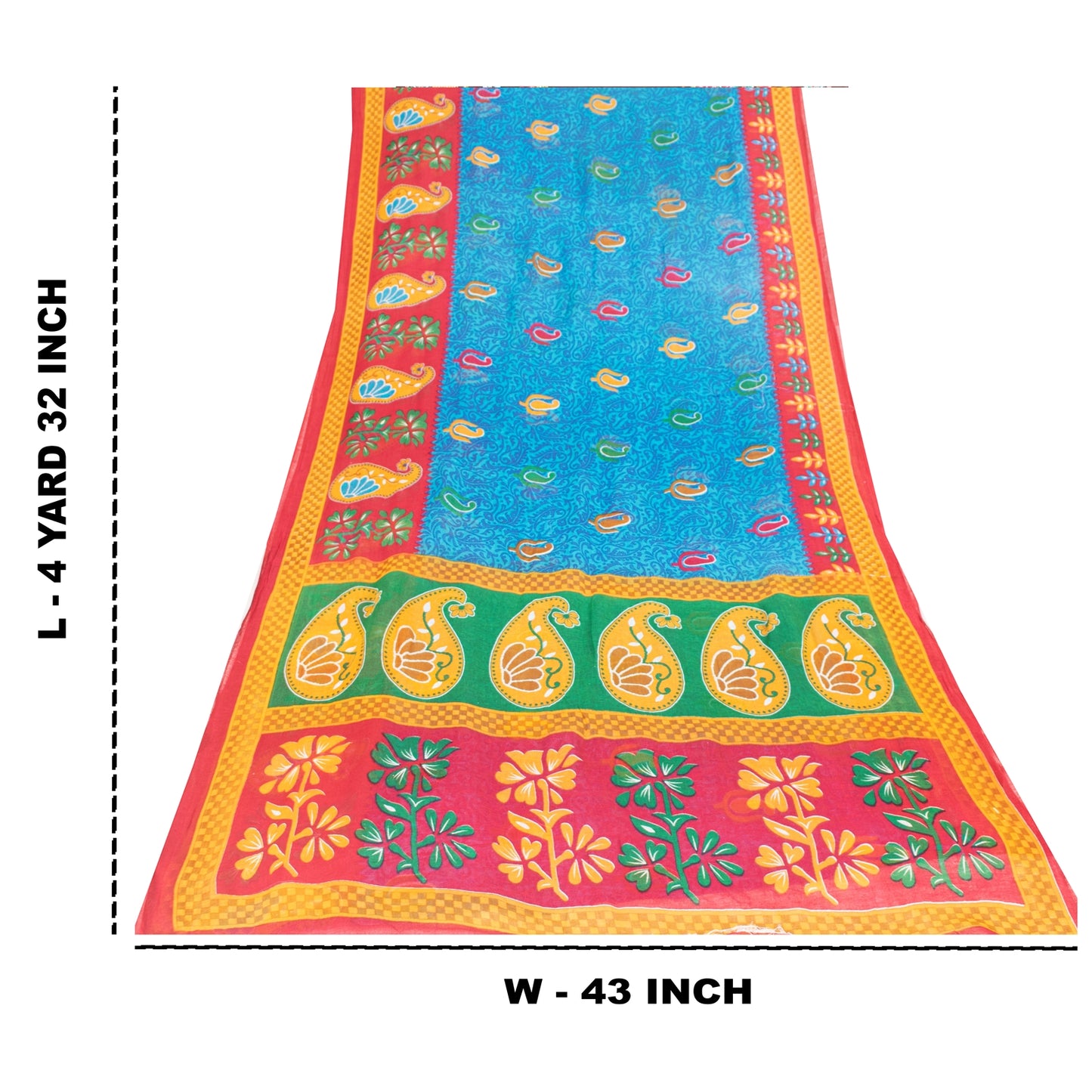 Sanskriti Vintage Sarees Indian Blue Pure Cotton Printed Sari 5+yd Craft Fabric