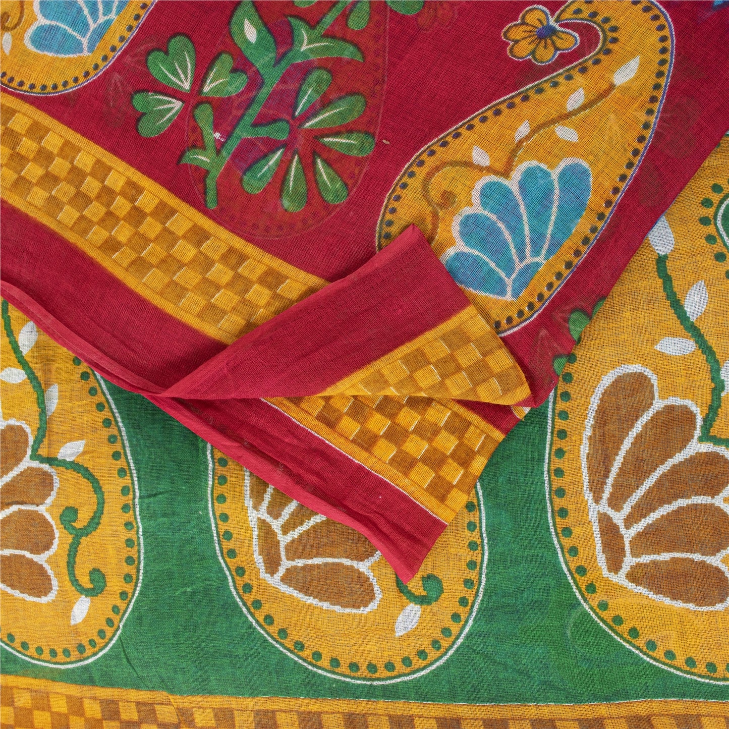 Sanskriti Vintage Sarees Indian Blue Pure Cotton Printed Sari 5+yd Craft Fabric