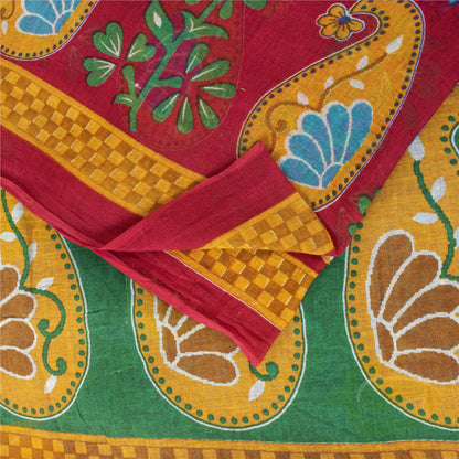 Sanskriti Vintage Sarees Indian Blue Pure Cotton Printed Sari 5+yd Craft Fabric