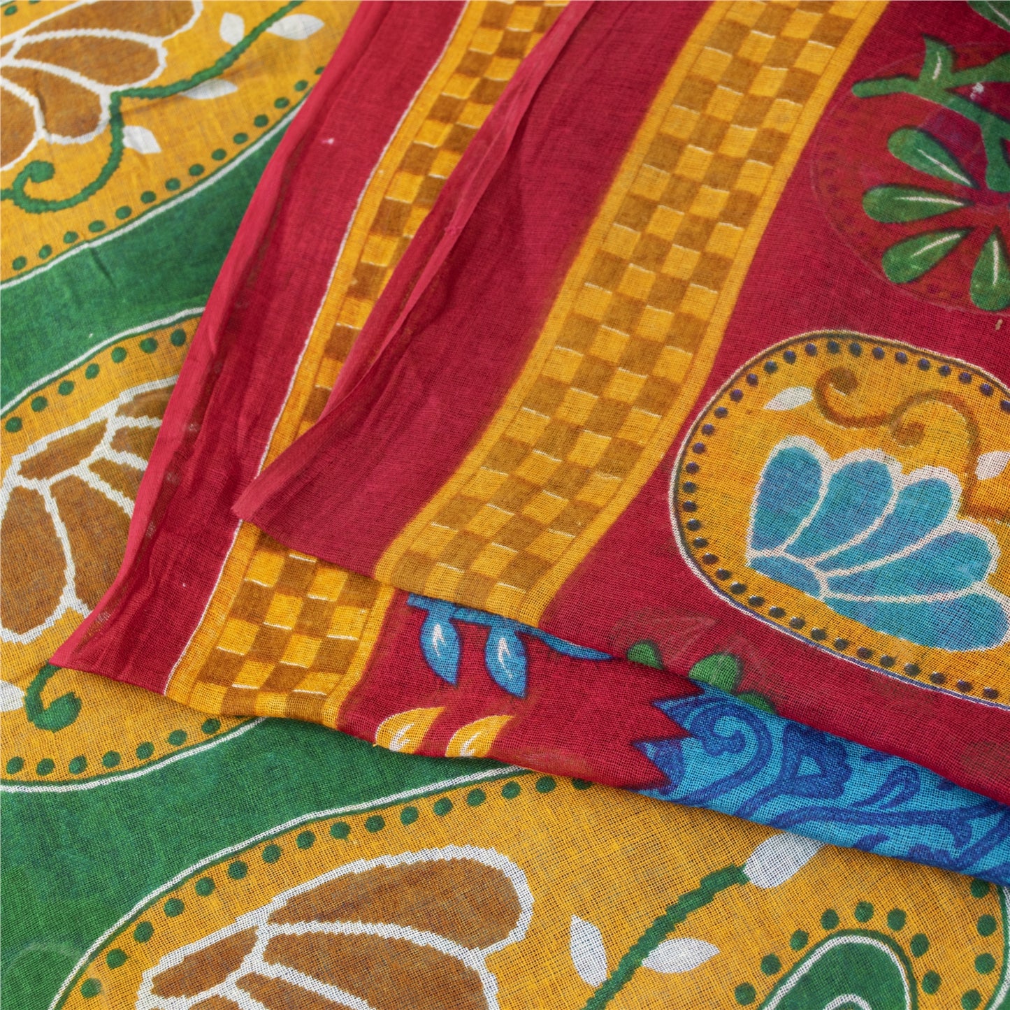 Sanskriti Vintage Sarees Indian Blue Pure Cotton Printed Sari 5+yd Craft Fabric