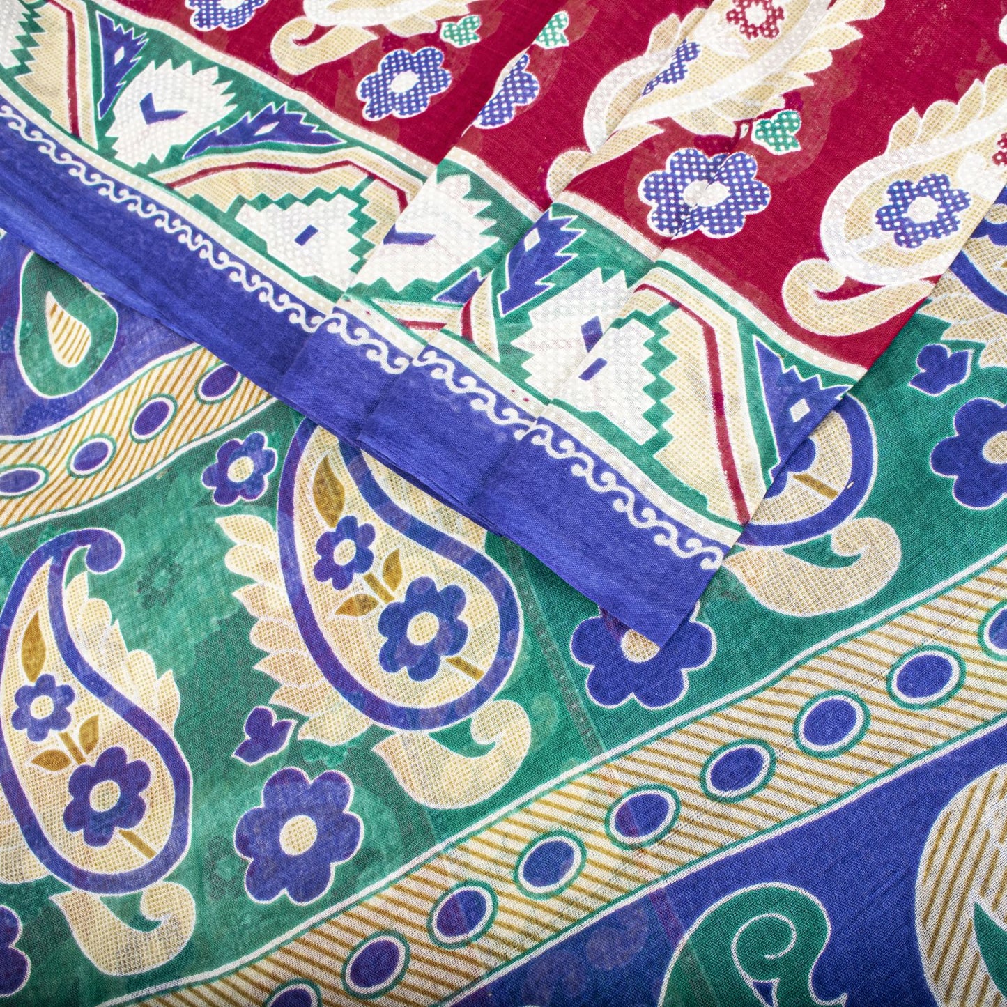 Sanskriti Vintage Saree Blue 100% Pure Cotton Paisley Printed Sari 5YD Craft Sewing Fabric