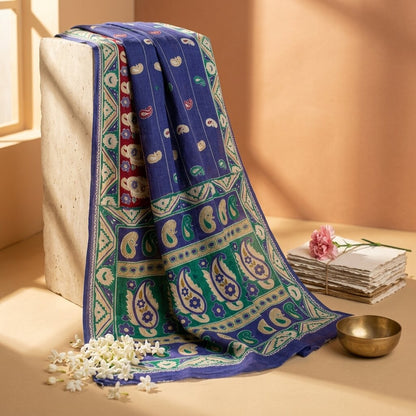Sanskriti Vintage Saree Blue 100% Pure Cotton Paisley Printed Sari 5YD Craft Sewing Fabric