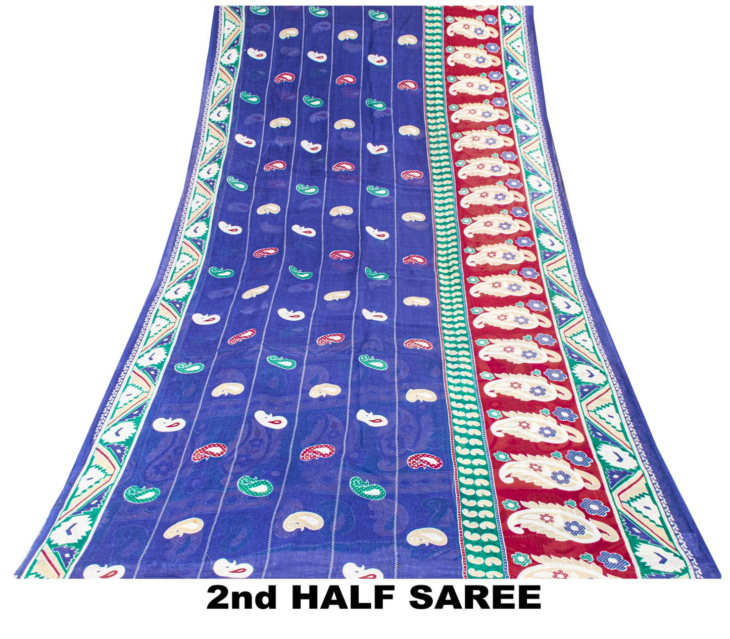 Sanskriti Vintage Saree Blue Pure Cotton Paisley Printed Sari 5YD Craft Fabric