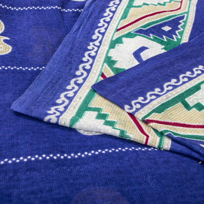 Sanskriti Vintage Saree Blue Pure Cotton Paisley Printed Sari 5YD Craft Fabric