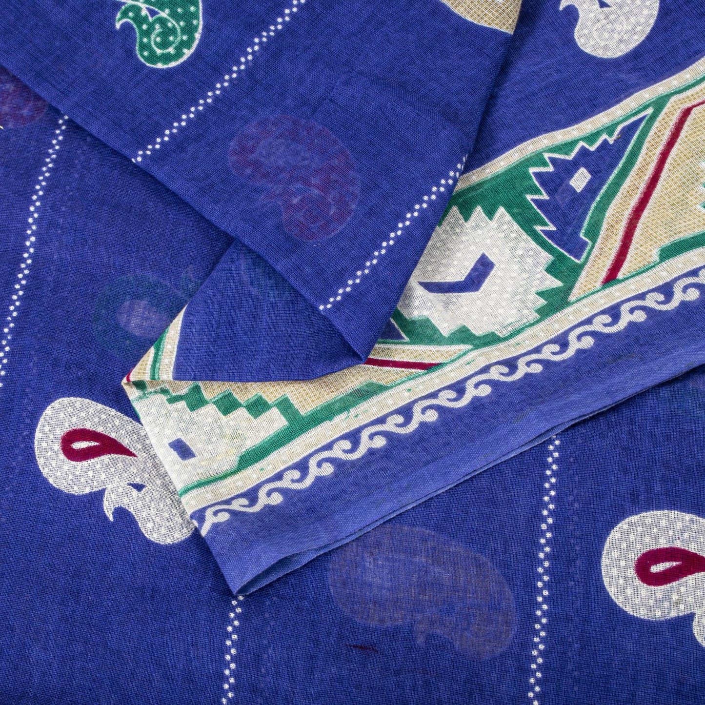 Sanskriti Vintage Saree Blue Pure Cotton Paisley Printed Sari 5YD Craft Fabric