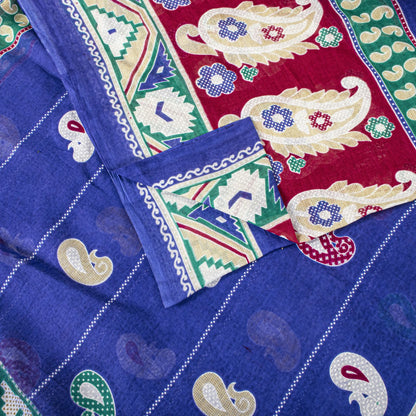Sanskriti Vintage Saree Blue 100% Pure Cotton Paisley Printed Sari 5YD Craft Sewing Fabric