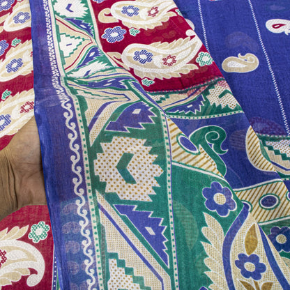 Sanskriti Vintage Saree Blue 100% Pure Cotton Paisley Printed Sari 5YD Craft Sewing Fabric