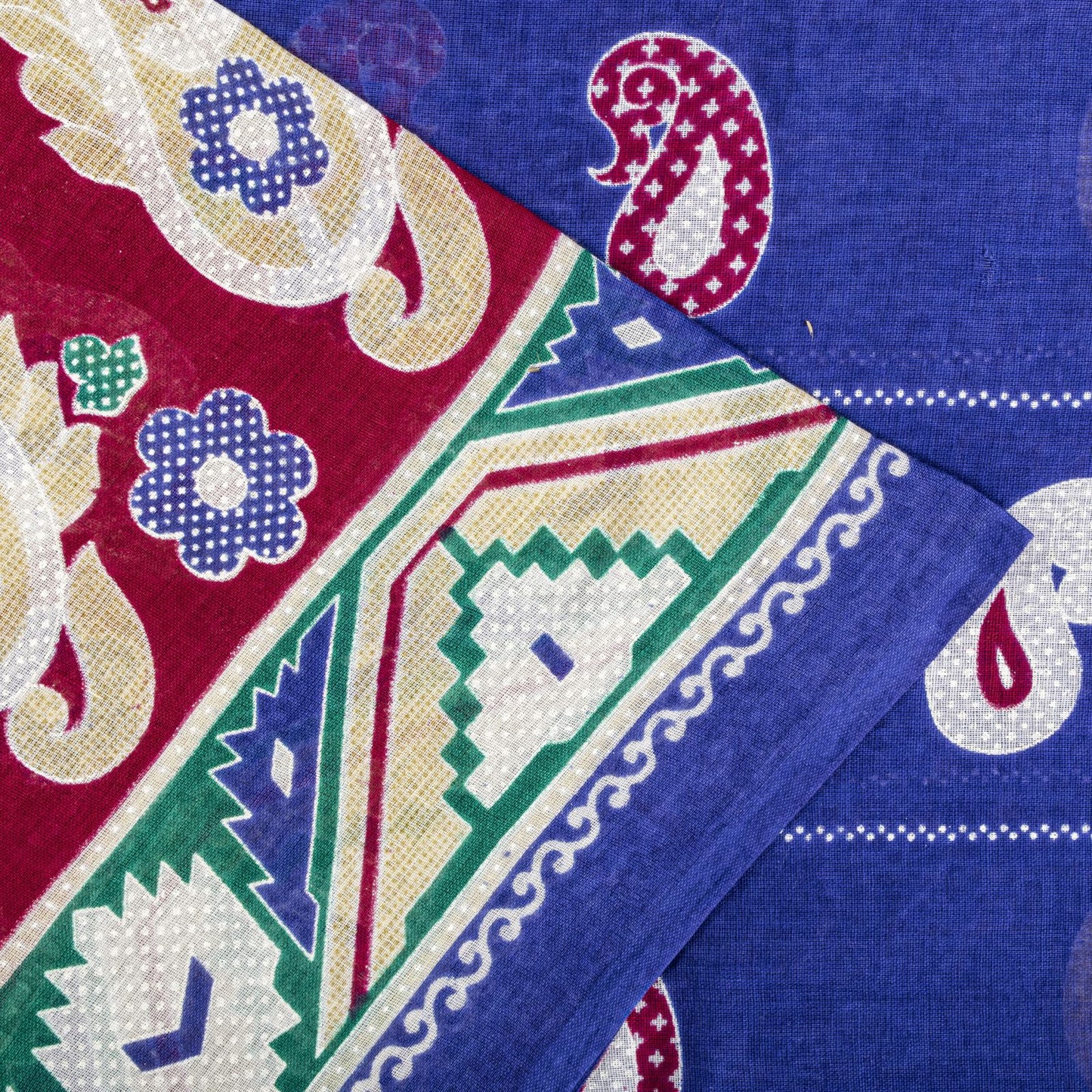 Sanskriti Vintage Saree Blue Pure Cotton Paisley Printed Sari 5YD Craft Fabric