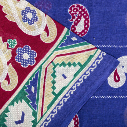 Sanskriti Vintage Saree Blue 100% Pure Cotton Paisley Printed Sari 5YD Craft Sewing Fabric