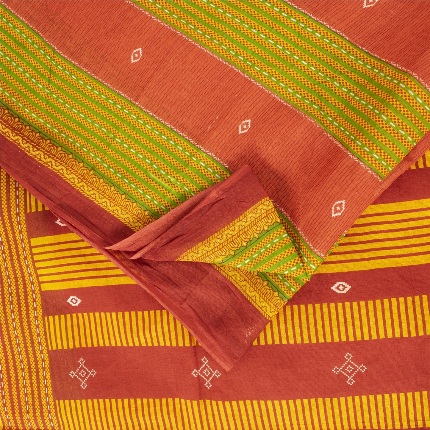 Sanskriti Vintage Sarees Indian Peach Pure Cotton Printed Sari 5+yd Craft Fabric