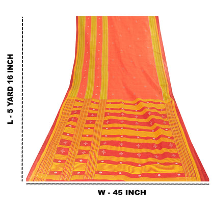 Sanskriti Vintage Sarees Indian Peach Pure Cotton Printed Sari 5+yd Craft Fabric