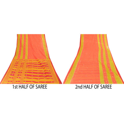 Sanskriti Vintage Sarees Indian Peach Pure Cotton Printed Sari 5+yd Craft Fabric