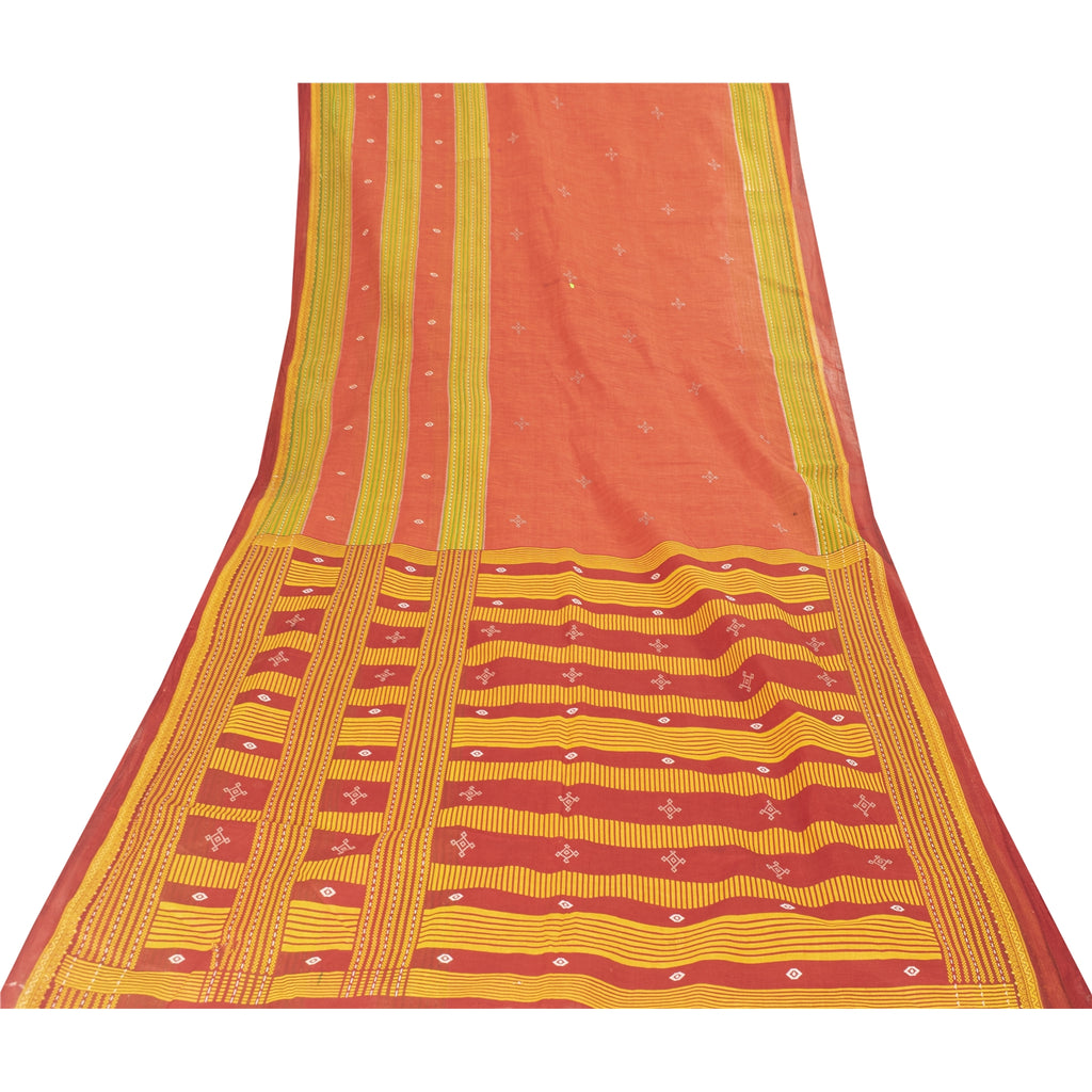 Sanskriti Vintage Sarees Indian Peach Pure Cotton Printed Sari 5+yd Craft Fabric