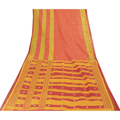 Sanskriti Vintage Sarees Indian Peach Pure Cotton Printed Sari 5+yd Craft Fabric
