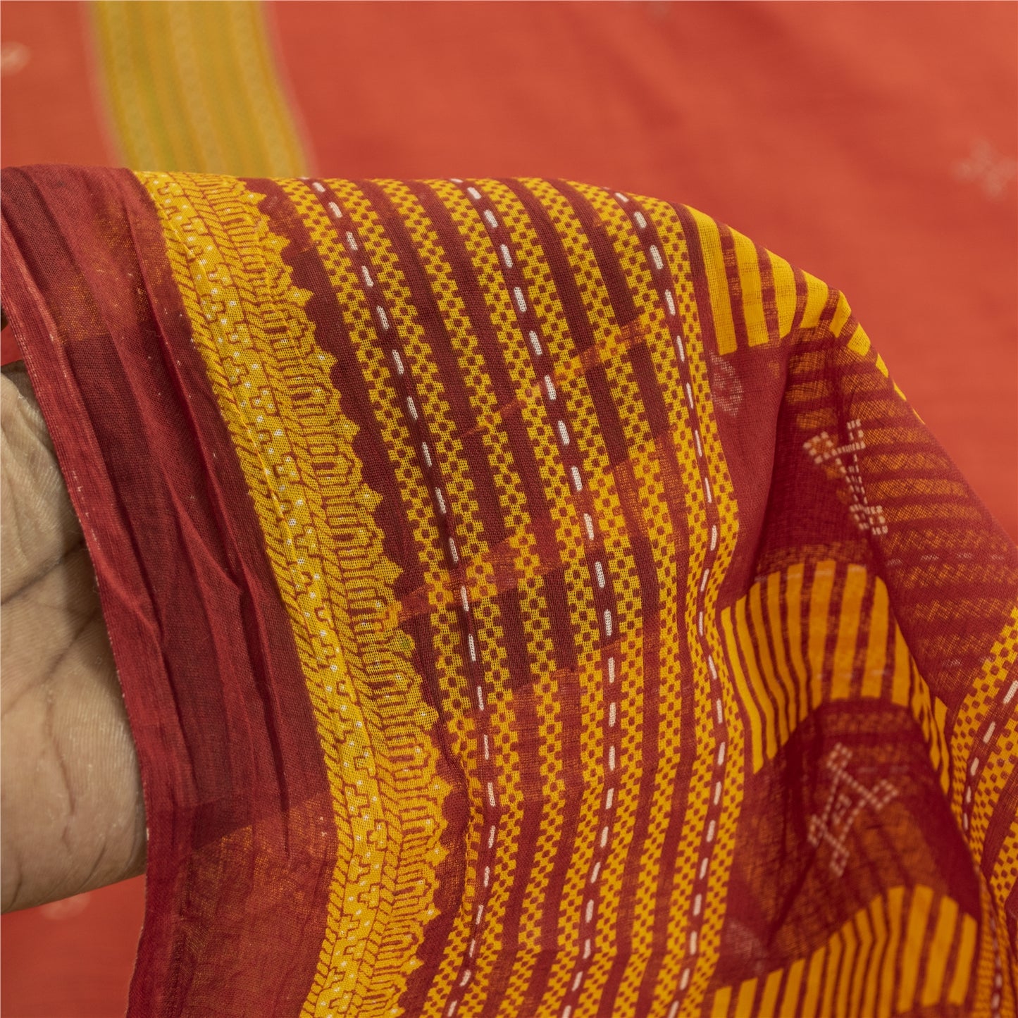 Sanskriti Vintage Sarees Indian Peach Pure Cotton Printed Sari 5+yd Craft Fabric