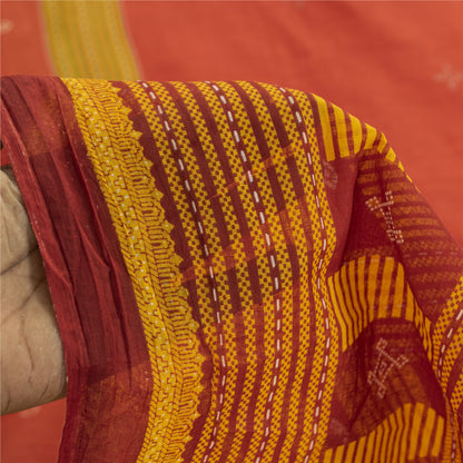 Sanskriti Vintage Sarees Indian Peach Pure Cotton Printed Sari 5+yd Craft Fabric