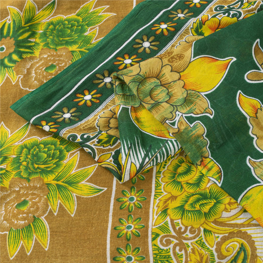 Sanskriti Vintage Sarees Indian Green Pure Cotton Printed Sari 5+yd Craft Fabric