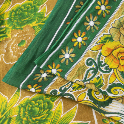 Sanskriti Vintage Sarees Indian Green Pure Cotton Printed Sari 5+yd Craft Fabric