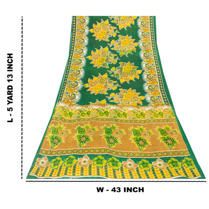 Sanskriti Vintage Sarees Indian Green Pure Cotton Printed Sari 5+yd Craft Fabric