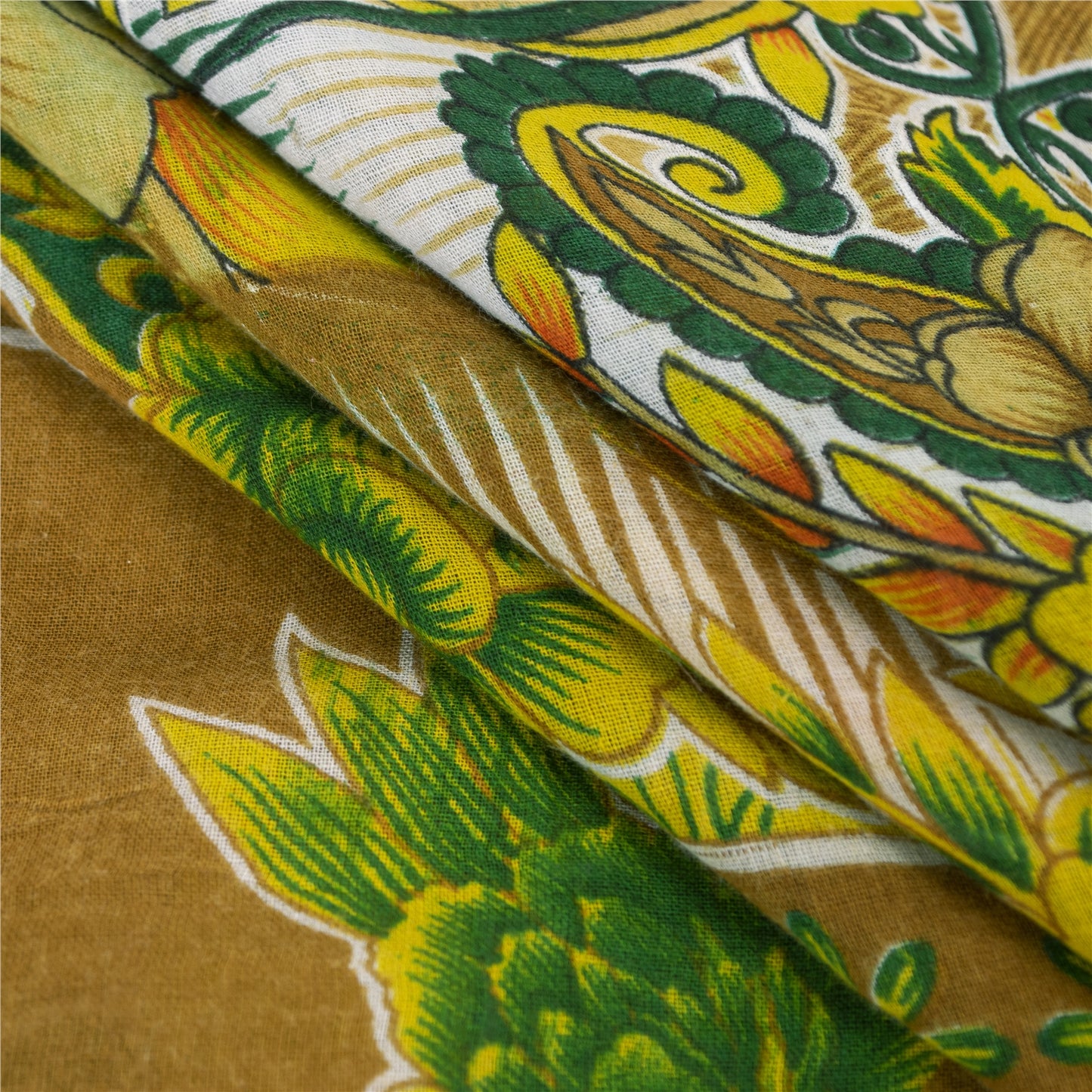 Sanskriti Vintage Sarees Indian Green Pure Cotton Printed Sari 5+yd Craft Fabric