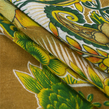 Sanskriti Vintage Sarees Indian Green Pure Cotton Printed Sari 5+yd Craft Fabric