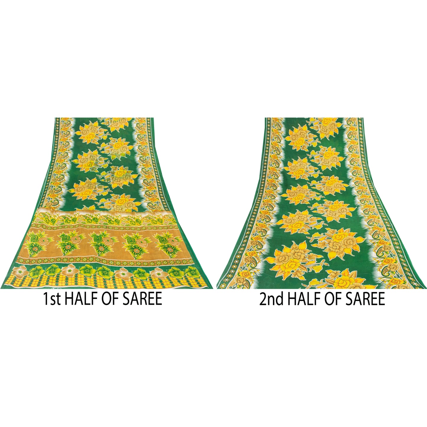 Sanskriti Vintage Sarees Indian Green Pure Cotton Printed Sari 5+yd Craft Fabric