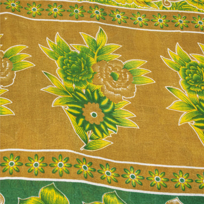 Sanskriti Vintage Sarees Indian Green Pure Cotton Printed Sari 5+yd Craft Fabric