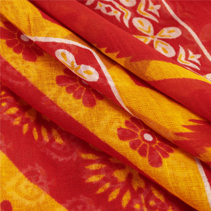 Sanskriti Vintage Sarees Indian Yellow & Red Pure Cotton Print Sari Craft Fabric