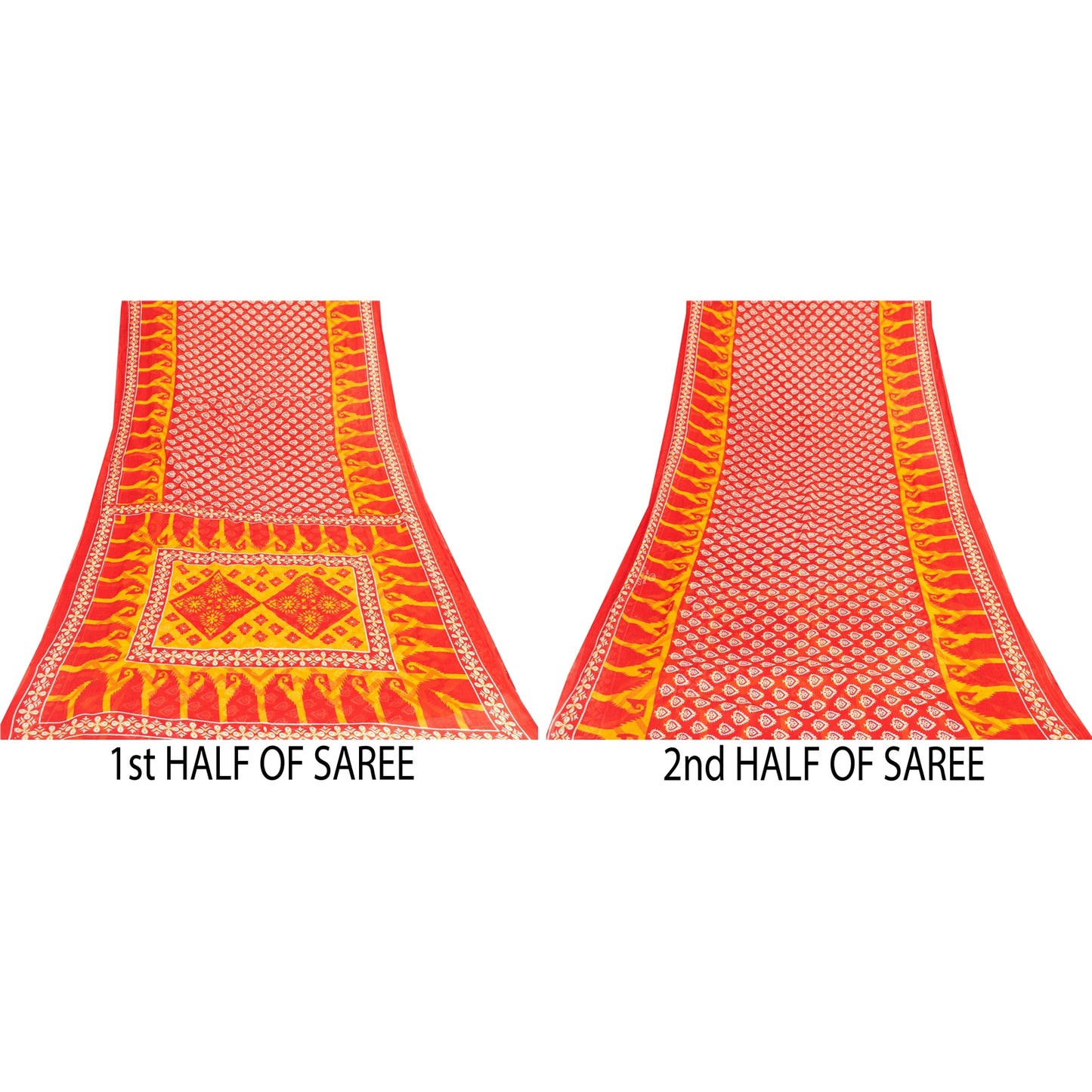 Sanskriti Vintage Sarees Indian Yellow & Red Pure Cotton Print Sari Craft Fabric