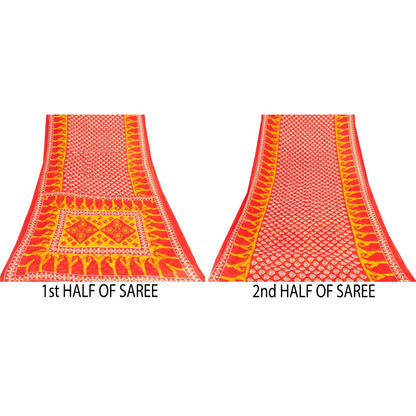 Sanskriti Vintage Sarees Indian Yellow & Red Pure Cotton Print Sari Craft Fabric