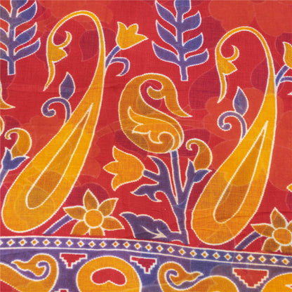 Sanskriti Vintage Sarees Indian Red Pure Cotton Printed Sari 5+yd Craft Fabric