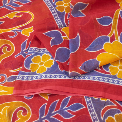 Sanskriti Vintage Sarees Indian Red Pure Cotton Printed Sari 5+yd Craft Fabric