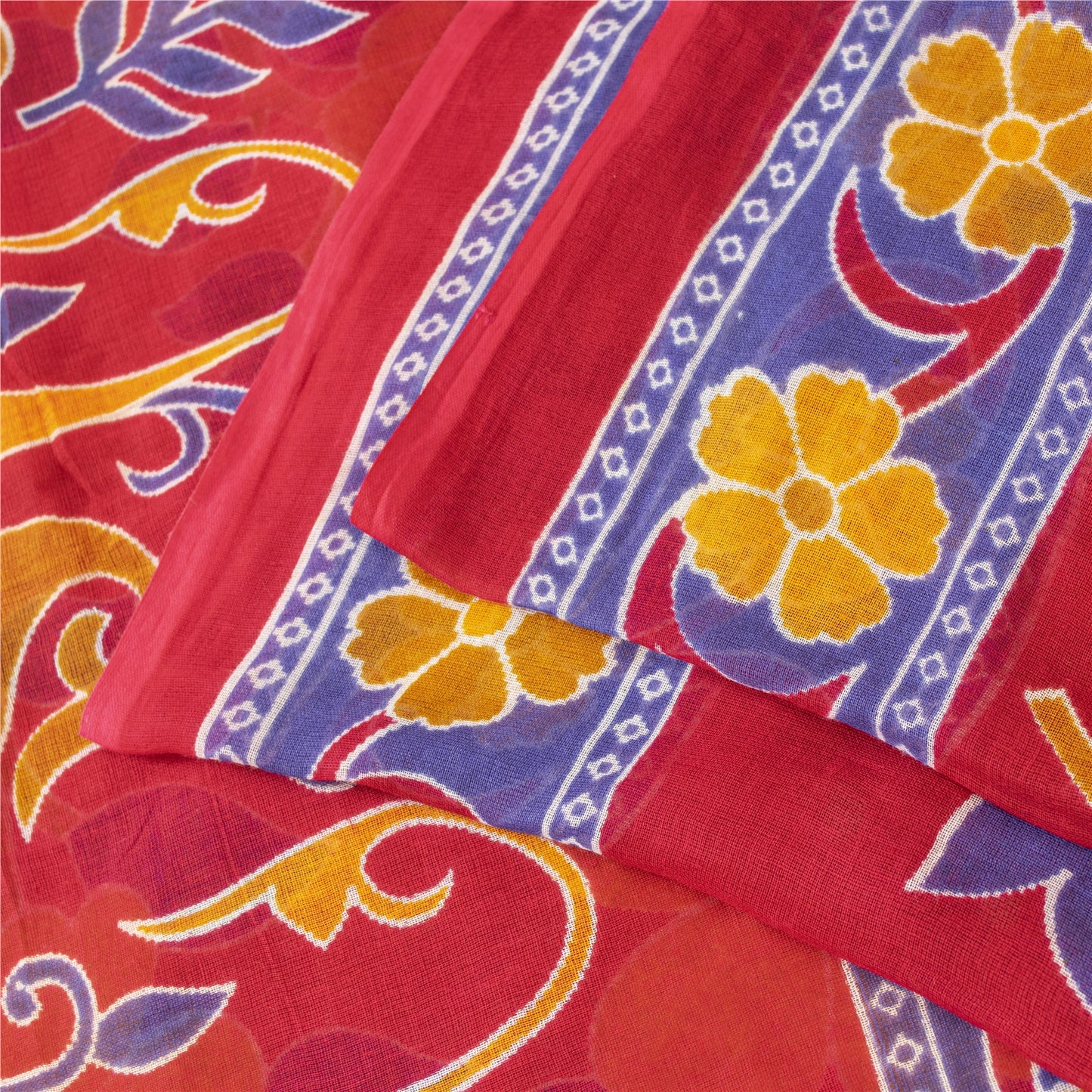 Sanskriti Vintage Sarees Indian Red Pure Cotton Printed Sari 5+yd Craft Fabric