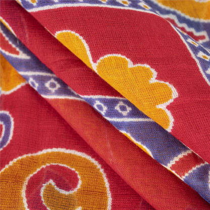 Sanskriti Vintage Sarees Indian Red Pure Cotton Printed Sari 5+yd Craft Fabric