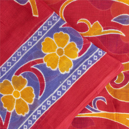 Sanskriti Vintage Sarees Indian Red Pure Cotton Printed Sari 5+yd Craft Fabric
