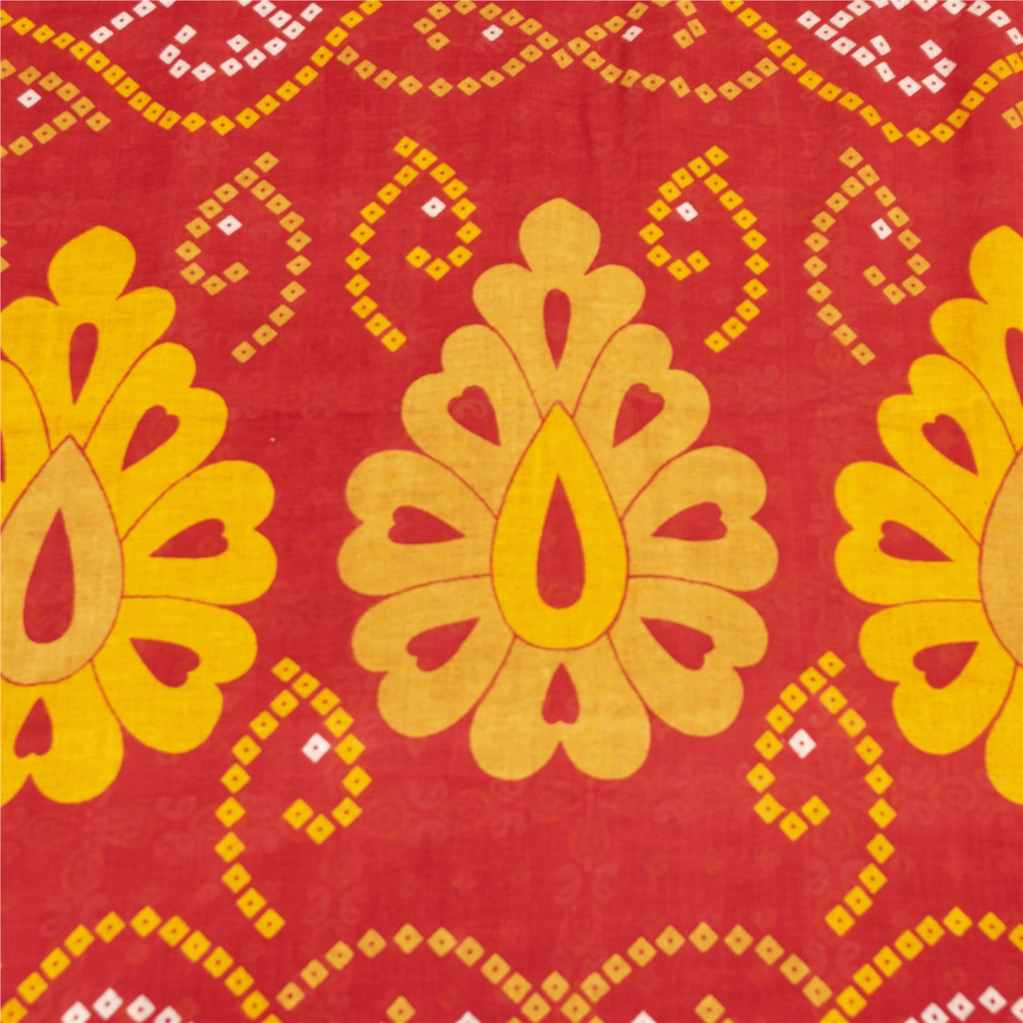 Sanskriti Vintage Sarees Red & Yellow Pure Cotton Printed Sari 5+yd Craft Fabric