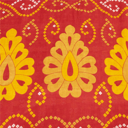 Sanskriti Vintage Sarees Red & Yellow Pure Cotton Printed Sari 5+yd Craft Fabric
