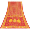 Sanskriti Vintage Sarees Red & Yellow Pure Cotton Printed Sari 5+yd Craft Fabric