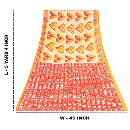 Sanskriti Vintage Sarees Cream & Red Pure Cotton Warli ArtPrint Sari 5+yd Fabric