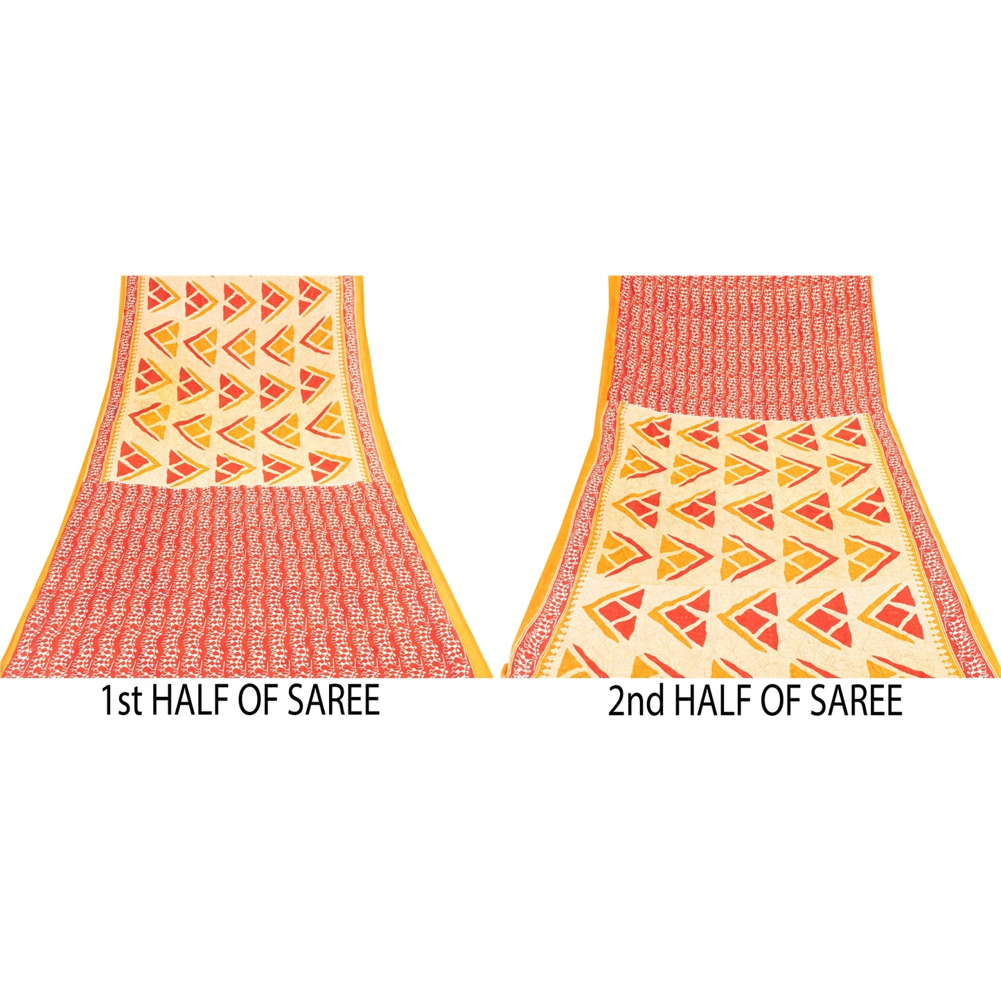 Sanskriti Vintage Sarees Cream & Red Pure Cotton Warli ArtPrint Sari 5+yd Fabric
